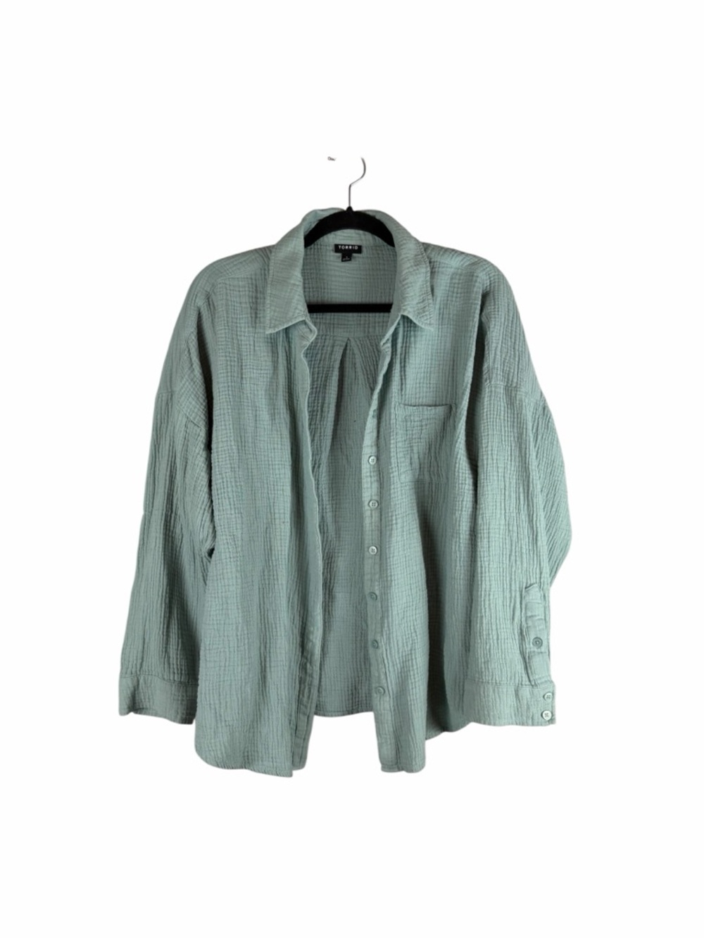 Torrid Sage Green Cotton Gauze Oversized Button Down Shirt Size 1